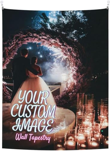 Custom Tapestry with Photo Text Customized Backdrop Decor Personalized Wall Hanging Art for Bedroom Birthday Christmas Halloween Wedding Graduation Valentines Mothers Fathers Day Gift, 28.7x37.4 inch