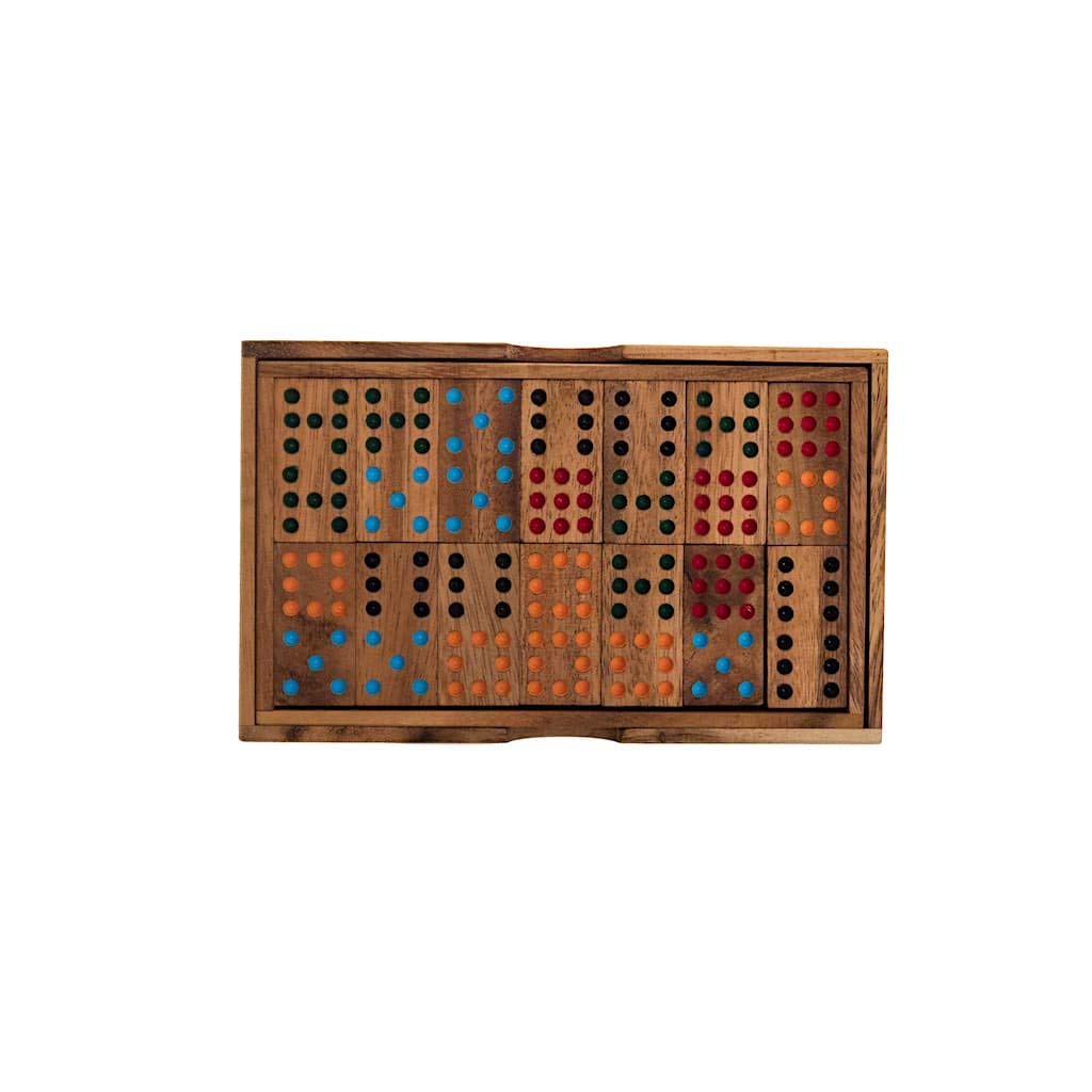 Rombol Double 9 Dominoes in Wooden Box - Coloured Dots - Image 4