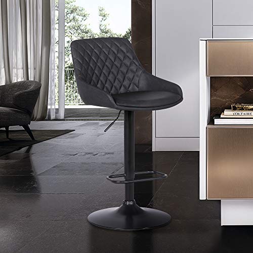 Butaco moderno giratorio con altura ajustable Armen Living Anibal, tapizado en cuero sintético gris y estructura metálica negra miniatura 2