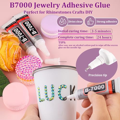 Image of Resin Jelly Rhinestones for Crafting with B7000 Jewelry Glue, 1 Box Dark Green AB Flatback Crystal with 3Pcs 10ml Glue, Bedazzling Non Hotfix Gems for DIY Tumblers Clothing Shoes Manicure