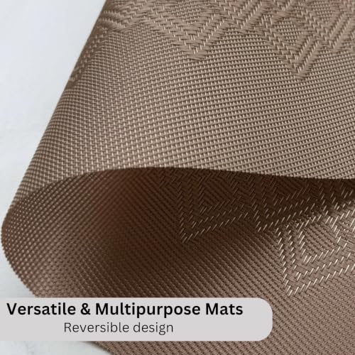 Image of Livmodern Premium PVC Dining Table Placemats | Woven PVC | Anti Skid & Moderate Heat Resistant | Wipeable and Washable | Set of 6 - Bronze Lattice
