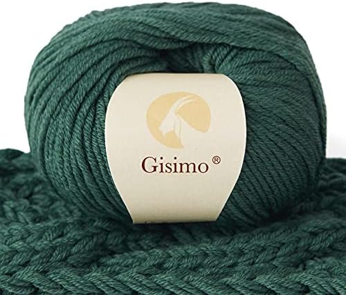 GISIMO 100% Merino Wool Yarn, 6-Ply Luxurious and Soft Yarn for Hand Knitting & Crocheting, 1.76 OZ/50g, 127 yds/116 Meters (Green, 1 Ball)
