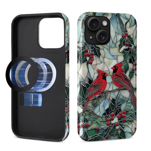 Coque de protection iPhone 15 MagSafe premium rigide oiseau rouge