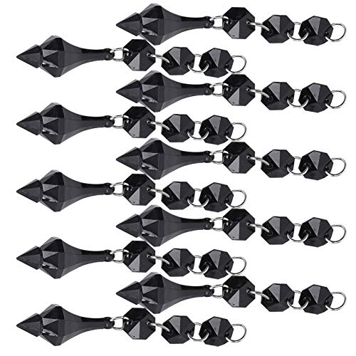Chandeliers Crystals Replacement 10pcs, Clear Chandelier Icicle Crystal Prisms with Octogan Beads for Lamp Decoration Sun Catchers Crystals Window Hanging Pendants(Black)
