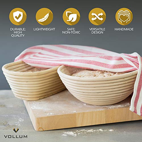 Vollum Bread Proofing Basket Banneton Baking Supplies for Beginners & Professional Bakers, Handwoven Rattan Cane Bread Maker for Artisan Breads, 15.5 x 6 x 3.5 Inch, 3-Pound Rectangular Brotform