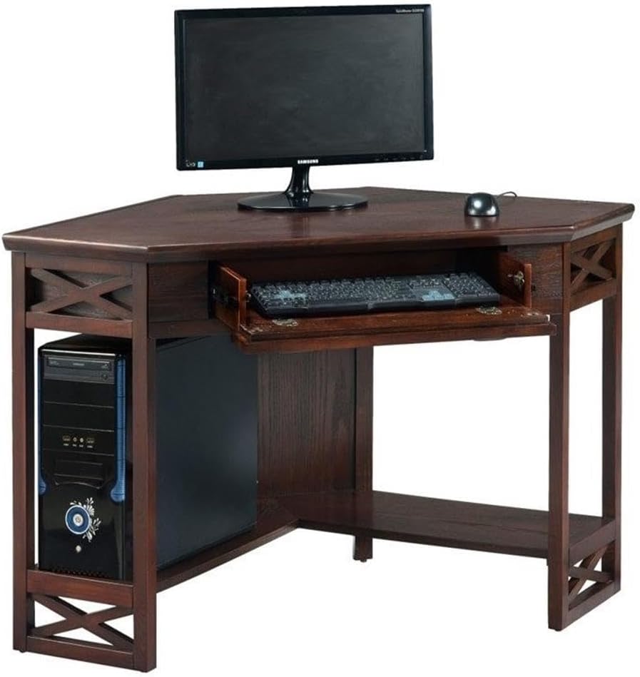 81430 Corner Computer/Writing Desk with Drawer and Shelf, Chocolate Oak
