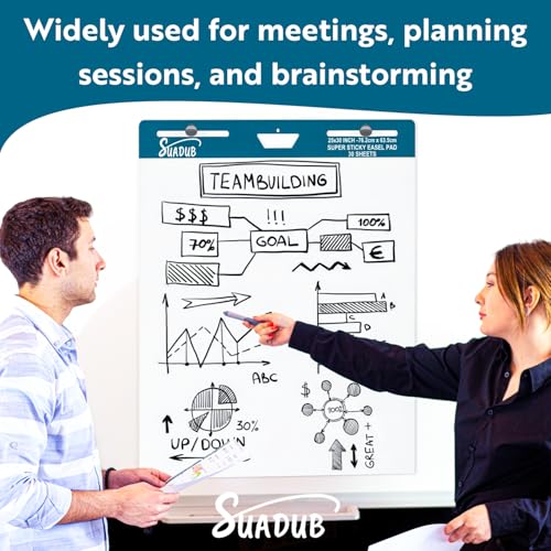 SUADUB Sticky Easel Pad - 25 x 30 Inches – Large Chart Paper for Teachers - Self Stick Easel Pad for Office Classroom - Resistant Easel Paper- 2 Little Bonus Sticky Notes - 30 Sheets/Pad,10 Pads - Image 3