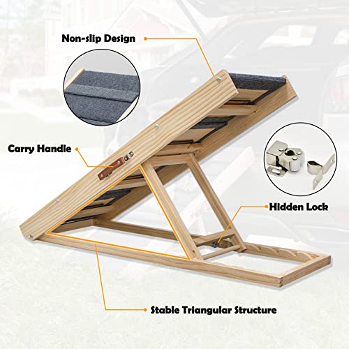 Appolyn Portable Dog Ramp, Folding Pet Stairs For Small&Large Old Animals With Non-Slip Surface, 40.6'' Long And 4 Adjustable Height From 14''To 24'', Rated 180Lbs, Dog Steps For Beds, Couch, Suv #TOP6