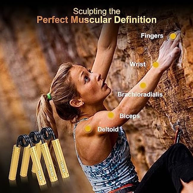 Metal Hand Grip Strengthener Set (50, 100, 150lbs), Grip Strength Trainer, Crushing Pinching Grip Trainer, Forearm Exerciser, Gripper Fitness Equipment with Sponge Pads and Carry Bag