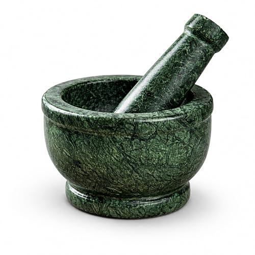Image of Green Marble Mortar and Pestle Set Stone 4 Inch, Khalbatta, Imamdasta, Kharal, Kundi, Okhli, Musal, Mixer, Silbatta Kitchen tool for Grinding Ingredients.