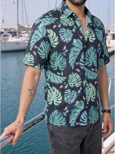 Image of BROWN CULTURE Men's Half Sleeve Relaxed Fit Casual Shirt | Cotton Blend Oversized Shirts for Men | Loose Fit Printed Shirt | Oversized Printed Shirts for Men | Fashionable Casual Wear