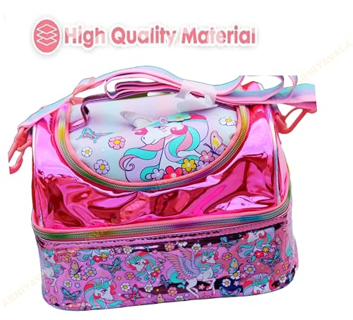 Image of Kids Double Decker Cooler Insulated Lunch Bag Large Tote for Boys, Girls, Men, Women, with Adjustable Strap (Rainbow Unicorn-)