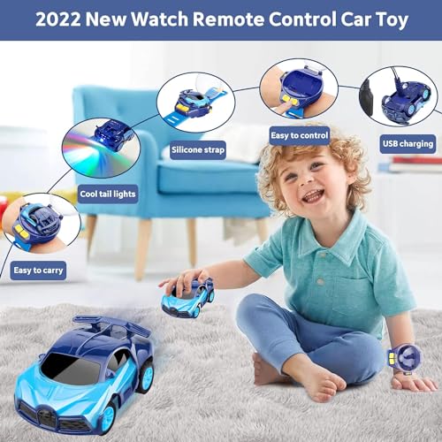 Image of Brand Conquer Mini Remote Control Car Watch Toys, Easy Control Safe 98.4ft Remote Control Distance Cute Wrist Racing Car Watch Silicone Strap with Dust Cover for Outdoor (Bugatti Divo Blue)