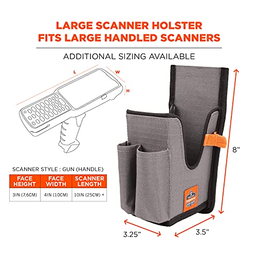 Image of Ergodyne Squids 5540 Barcode Scanner Holster Pouch for Gun Grip Mobile Computers, Holder for Handheld Bar Code Scanners, Belt Loop Attachment Gray Large