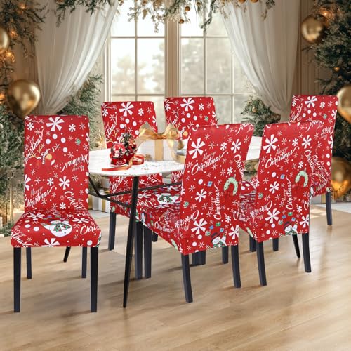 Image of SearchI Christmas Chair Covers Set of 6, Stretch Xmas Kitchen Chair Cover Removable Washable Holiday Parsons Chair Slipcovers for Dining Room, Christmas Decoration, Ceremony(Snowman+Snowflake)