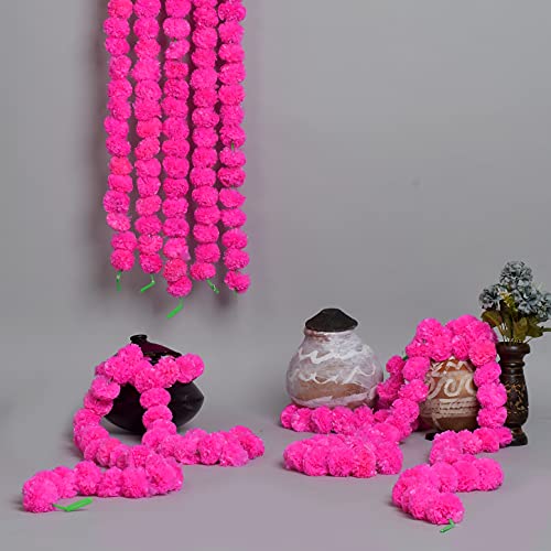 Image of 5 PC - 5 feet Marigold Garland |Indian /American Wedding Party Mantle Decoration, Faux Garlands Wedding Garland, Diwali Decoration, Spring Bush Floral! (Light Pink)