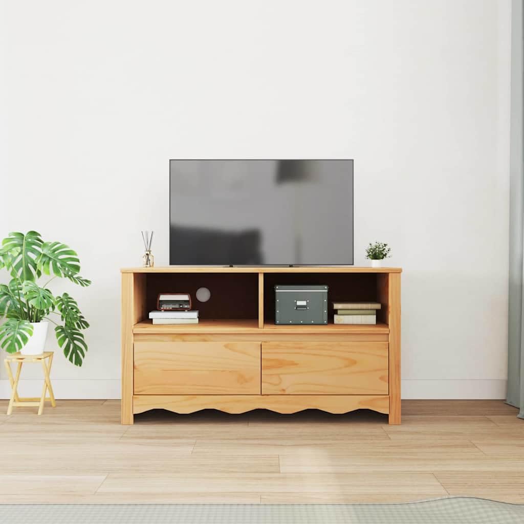 Mobile TV Drammen in legno massello di pino, 99 x 43 x 55 cm, con cassetti, scaffali, comò per soggiorno, per gaming, home theatre e conservazione moderna