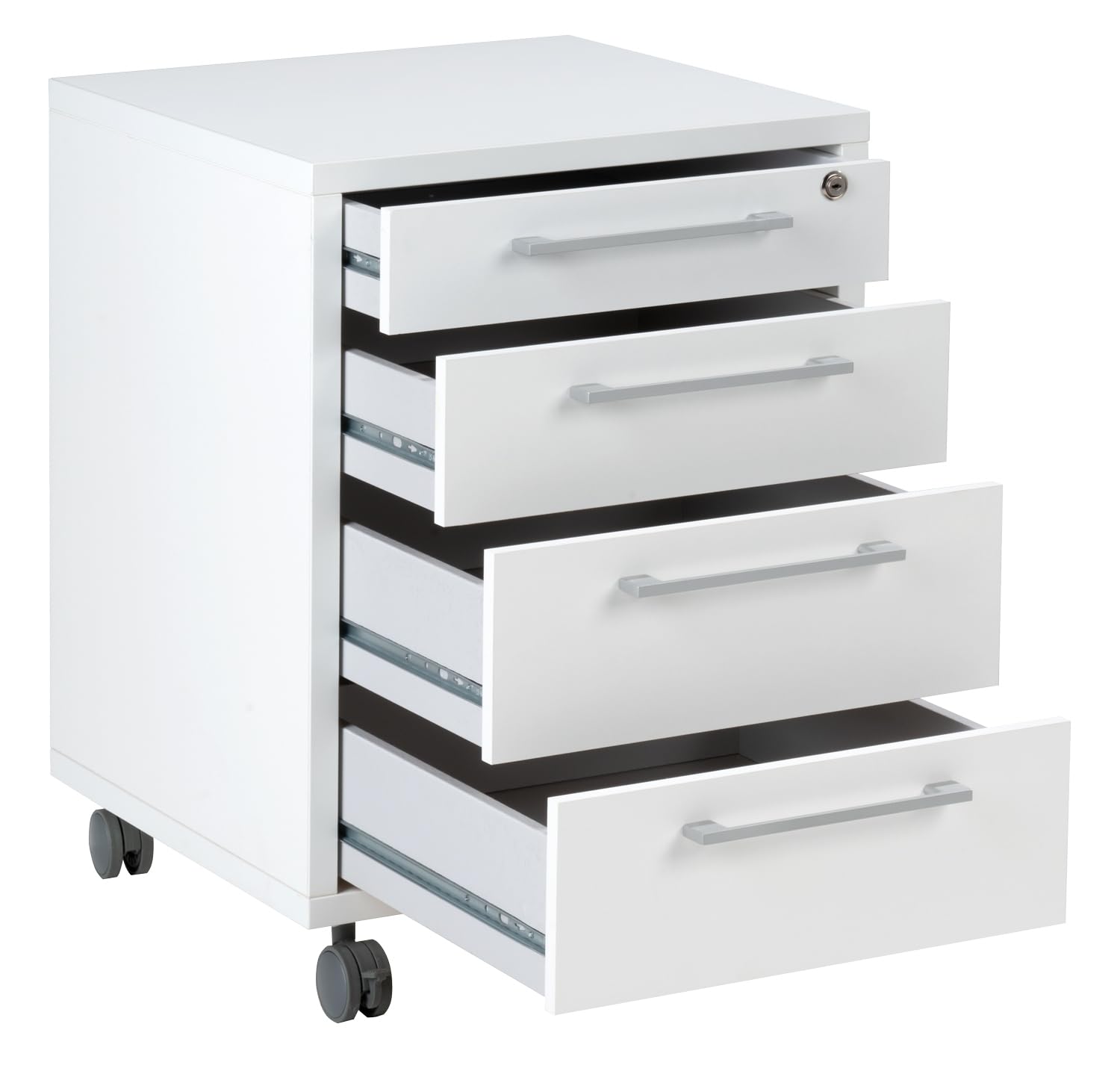 Container Rollcontainer Schubladenschrank | Weiß | 4 Schubladen | Abschließbar