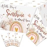 PATIAI Boho Baby Shower Decorations for Girl Boho Rainbow Baby Shower Party Supplies 3Pcs A Little Ray of Sunshine Tablecloth Disposable Plastic Birthday Tablecloth for Rainbow Party Decor