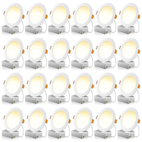 FREELICHT 24 Pack 6 Inch 5CCT Ultra-Thin LED Recessed Ceiling Light with Junction Box,...