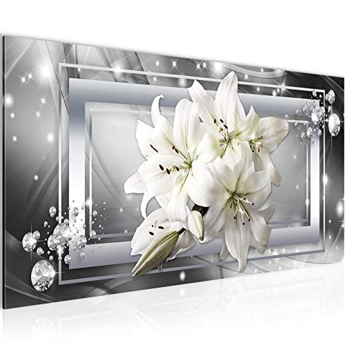 Runa Art Wandbild Blumen Lilien 1 Teilig 100 x 40 cm Modern Bild auf Vlies Leinwand Abstrakt Wohnzimmer Grau Silber 021712c