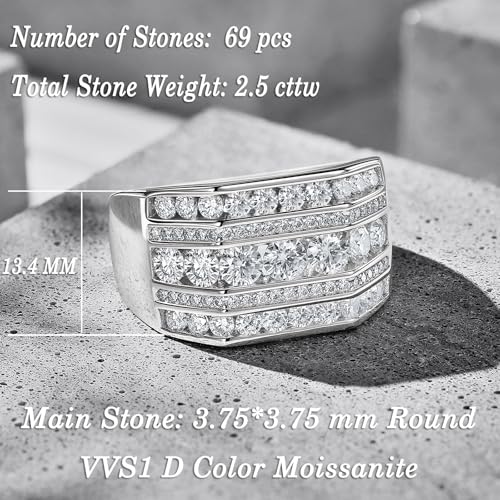 D Color VVS1 Moissanite Wide Mens Wedding Band 925 Sterling Silver Promise Rings For Him Engagement Eternity Size 8-133