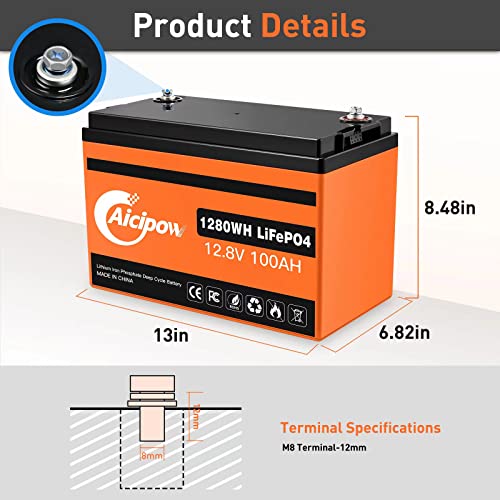 Lifepo4 Deep Cycle Battery 12V 100Ah Lithium Battery With Over 4000+ Cycles(10 Year Life) And Built-In 100A Bms, Perfect For Rv, Campers, Golf Cart, Marine, Solar Home Storage And Off-Grid Application #TOP3