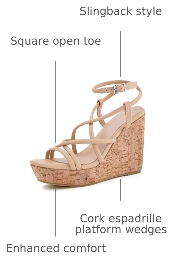 Image of Coutgo Women Platform Wedge Sandals Cork Slingback Wedges Espadrilles Heels Summer Shoes