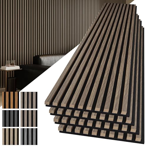 Image of Art3d 108 x 12 in 3D Fluted Soundproof Wood Slat Wall Panel, 4-Pack, Walnut