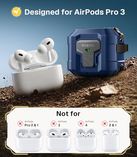 Image of MOBOSI for AirPods Pro 3 Case 2025 with Drop-Proof Lock, Cleaning Kit & Keychain, Compatible with MagSafe, Military-Grade Protection Hard Cover for iPods Pro 3rd Generation, Blue