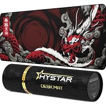 Hystar Extended Gaming Mouse Pad | L 45" x 20" | 5mm Thick, Waterproof Surface, Smooth Polyester Fabric, and Natural Rubber Base | Mythic Dragon