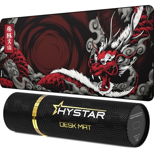 Hystar Rozszerzona podkładka pod mysz do gier | grubość 5 mm, wodoodporna powierzchnia, gładka tkanina poliestrowa i podstawa z naturalnej gumy | mityczny smok (XXL 91 cm x 40 cm)
