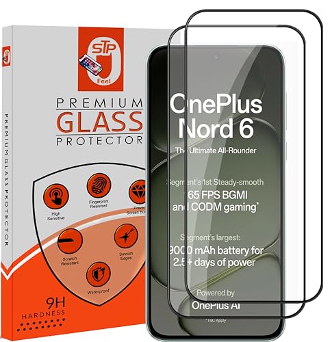Image of STP FEEL Premium Tempered Glass Screen Protector Guard Compatible For Oneplus Nord 6 5G (6.78 Inch, Pack of 2) | Edge to Edge Coverage With Easy to installation kit for Smartphone