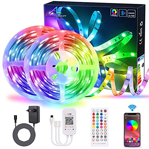 ALED LIGHT Striscia LED Bluetooth 20M con Controllo App, Strisce LED Colore RGB 5050 con Telecomando IR, Sincronizza con la Musica, Kit Striscia LED Flessibile per la Casa Decorazione