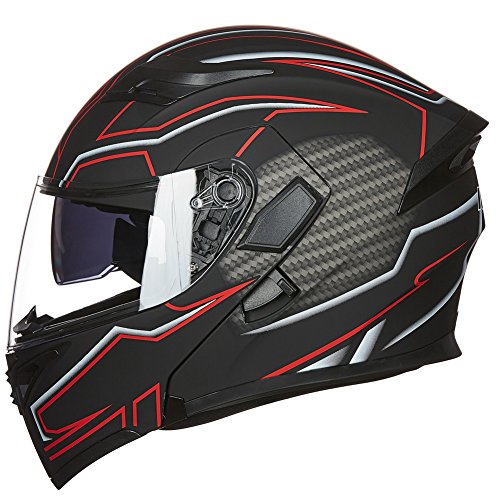 Ilm Motorcycle Dual Visor Flip Up Modular Full Face Helmet Dot 6 Colors Model 902 (L, Black Red) #TOP3