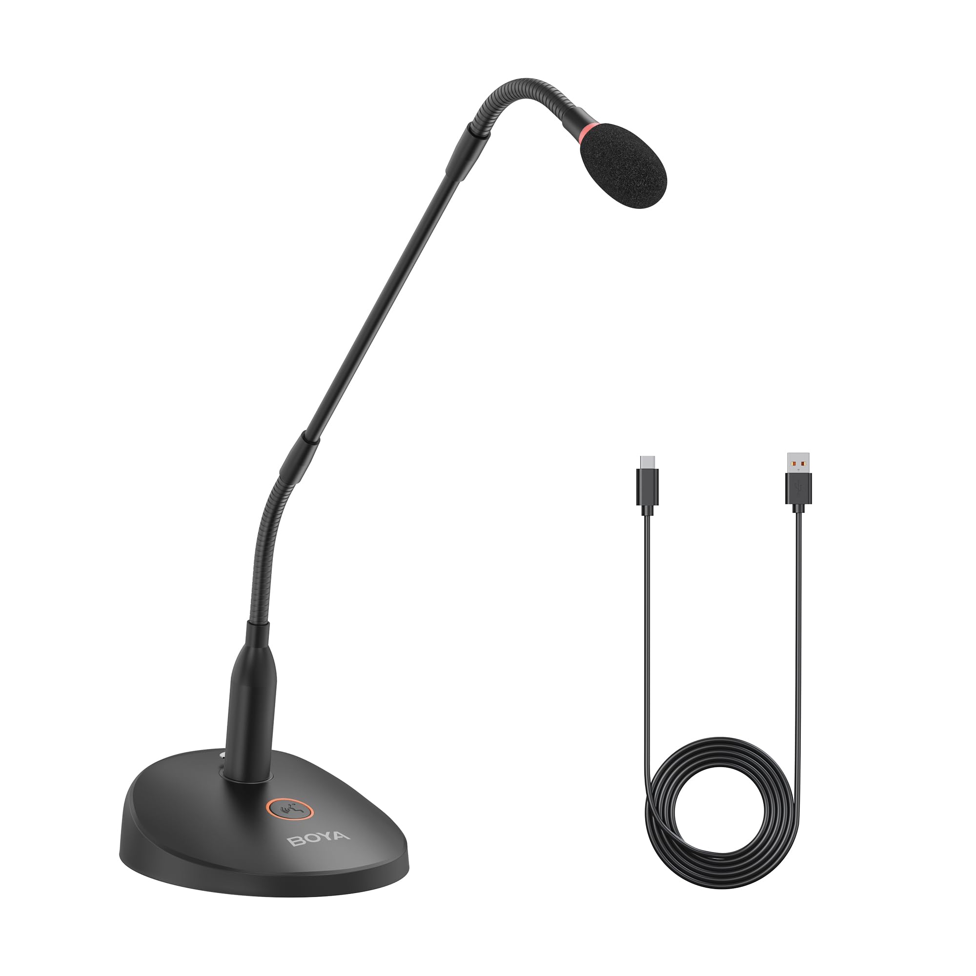 BOYA BY-GM18CU - Micrófono condensador de cuello de cisne de 18 pulgadas con base USB, micrófonos de podio para computadora, monitoreo en tiempo real, micrófono de escritorio para videoconferencias,