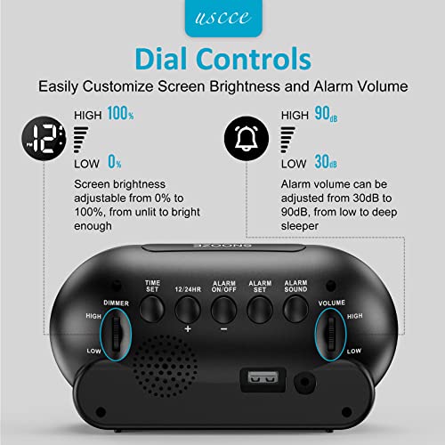 Uscce Small Led Digital Alarm Clock With Snooze, Easy To Set, Full Range Brightness Dimmer, Adjustable Alarm Volume With 5 Alarm Sounds, Usb Charger, 12/24Hr, Compact Clock For Bedrooms, Bedside, Desk #TOP1