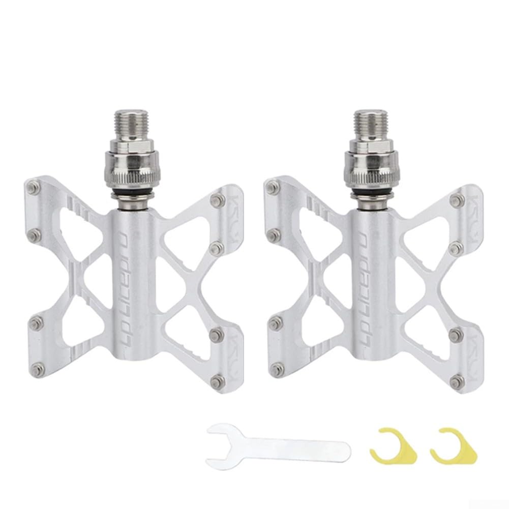 Cycling Quick Release Pedal, Bicycle Tool Widened Non-Slip Ultralight Aluminum Alloy DU SealedBearing for Folding Bike, Mountain Bike(Silver)