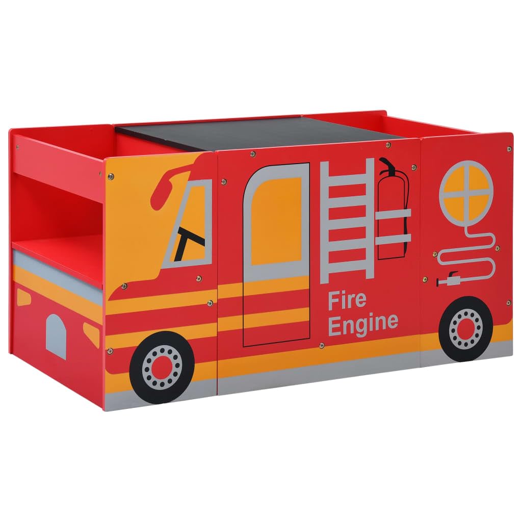 vidaXL Mesa y Sillas Infantiles 3 Piezas Forma de Camión Bomberos Juego de Actividades para Niños Escritorio Dos Asientos Muebles de Dormitorio Hogar Madera