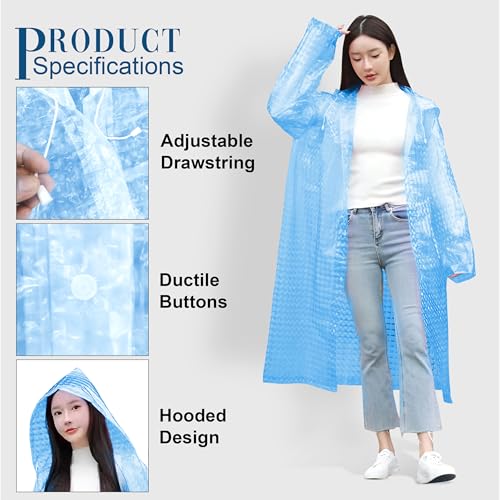 Image of HACER Hooded Raincoat for Women EVA Waterproof Full Length Long Sleeves Lightweight Rainwear with Hood for Adults Camping Hiking Trekking (Pack of 1, Blue, Free Size)