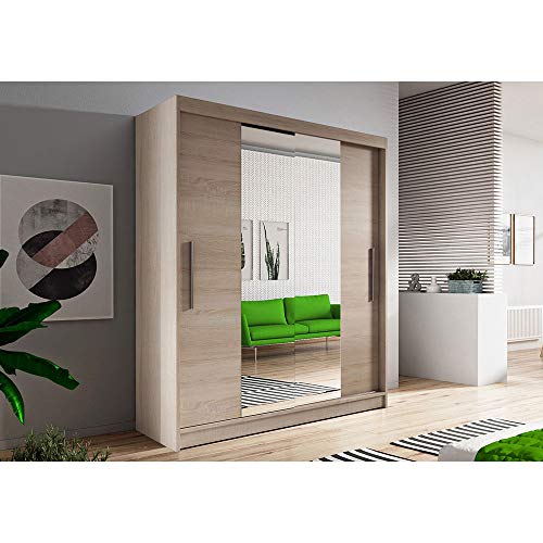STYLISH SLIDING WARDROBE !! BIG MIRRORS !! 120/150/204! (150 Sonoma oak, With Leds)