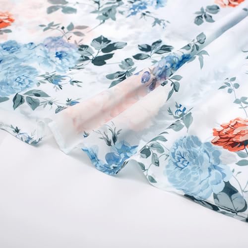 Image of Scarlet Darkness Floral Dress for Women Summer Puff Sleeve Square Neck A Line Flowy Wedding Guest Tea Party Dresses