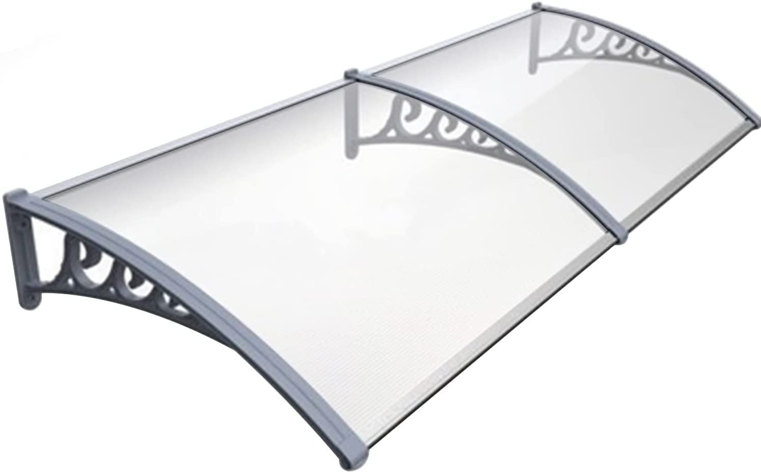 Generic Okno drzwi Zewnętrzny zakrzywiony baldachim Puste arkusze poliwęglanu Pokrywa UV Deszcz Ochrona przed śniegiem Wspornik ze stopu aluminium,Gray,200X80CM