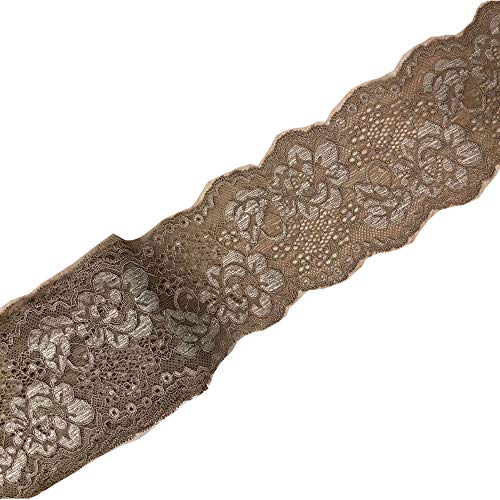 10 Yards Stretch Lace Ribbon Trim 3 Inch Floral Pattern Lace Elastic For Headbands Garters Sewing Decorat Craft Supply (Brown) #TOP1