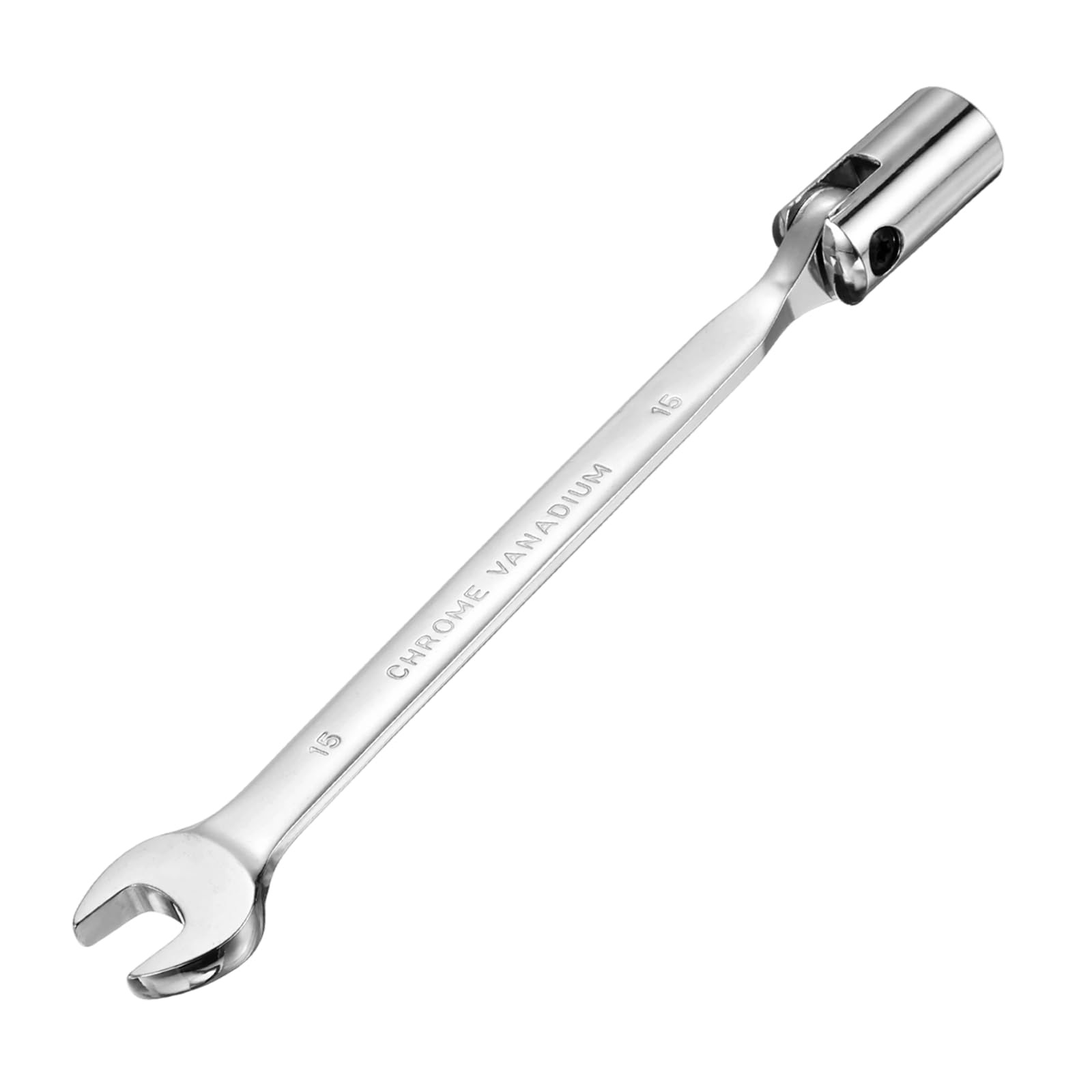 sourcing map 15mm Swivel Head Socket Combination Spanner Wrench CR-V Steel Rotary Torx Socket Head Open End Wrenches Spanner Mirror Polishing for Auto Car Repairing