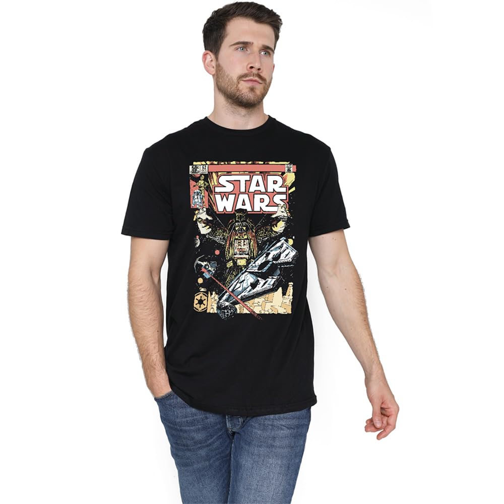 Star Wars Men's Retro Vader Falcon Comic T-Shirt Black - XL