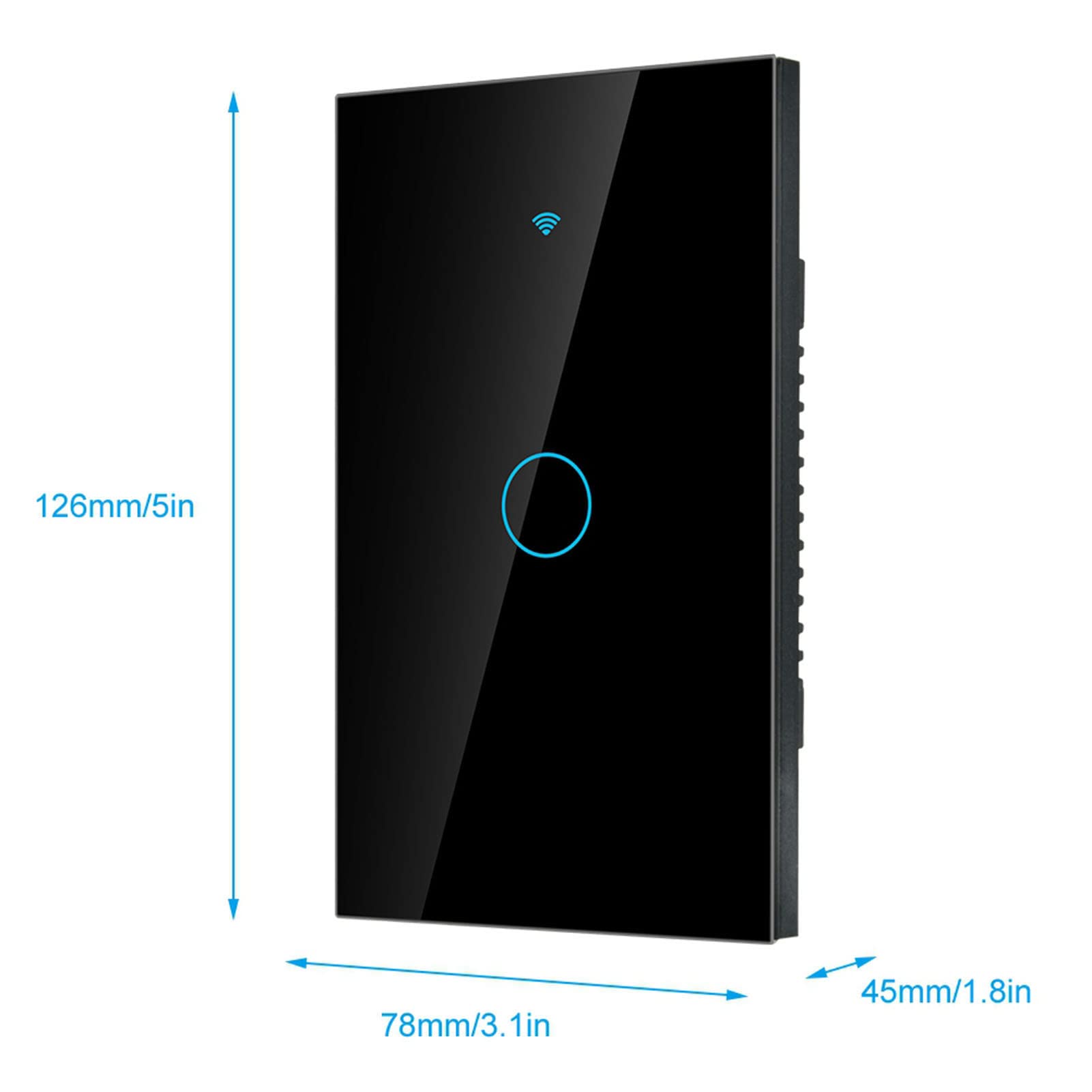Interruttore Smart WiFi Interruttore touch a 1 via AC 90-250 V App a giro singolo Sistema di controllo remoto wireless Controllo vocale Wi-Fi (nero USA)(Nero)