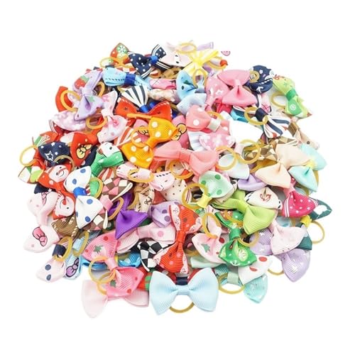 Rubans pour poils de chien lot de 100 nœuds mignons aux couleurs variées avec élastique