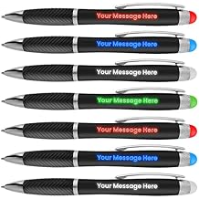 Personalized Pens-100 Pack Bulk-Free Laser Engraving - 3 In Ballpoint Pen, Stylus and Light Up Personalized Area - Custom Business Name, Text, Logo or Gift Message, For Parties and Events, Assorted