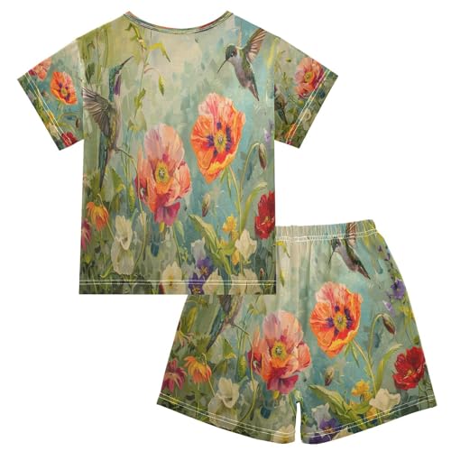 senya Short Sleeve Pajamas Sets Summer Cotton Sleepwear Hummingbird Peony Lily2